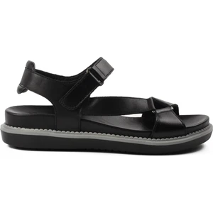 202064Y Siyah Hakiki Deri Kadın Sandalet