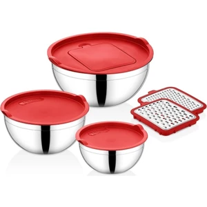 Cookcase 9 Parça Akasya Rendeli Çelik Saklama Kabı Kırmızı