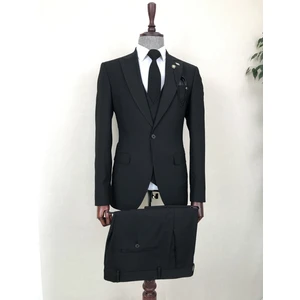 Terzi Adem Italyan Stil Ceket Yelek Pantolon Takım Elbise Siyah T8614