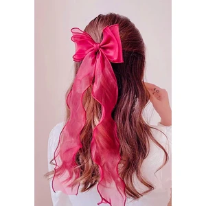 Petek Aksesuar Kadın Uzun Tül Fiyonk Toka Fuşya