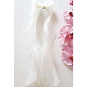 Petek Kadın Uzun Tül Fiyonk Toka Beyaz Renkli Şık Aksesuar 35-40 cm Uzunlukta