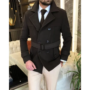 Terzi Adem Italyan Stil Erkek Kısa Kaşe Trençkot Mont Kaban Kahverengi T8861