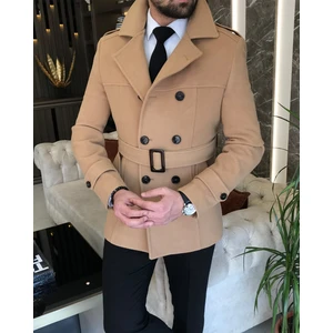 Terzi Adem Italyan Stil Erkek Kısa Kaşe Trençkot Mont Kaban Camel T8862