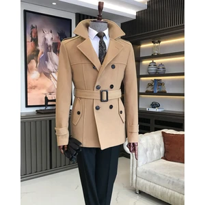 Terzi Adem Italyan Stil Erkek Kısa Kaşe Trençkot Mont Kaban Camel T8862