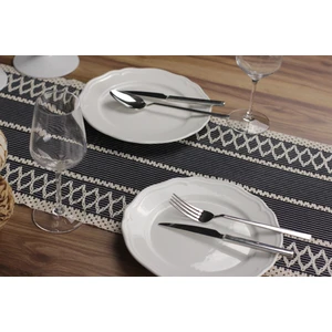 Tropik Home Pamuk Örme Püsküllü Dantel Runner Organik Pamuk Lacivert Runner  35X145 cm Runner Sunum Örtüsü