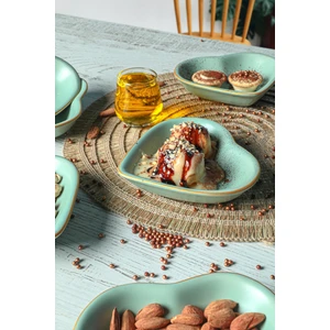 Mat Açık Yeşil Altın Fileli  Kalp Çerezlik / Sosluk 14 Cm 6 Adet