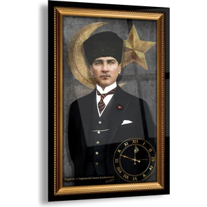 Emya Home Saatli Atatürk Cam Tablo