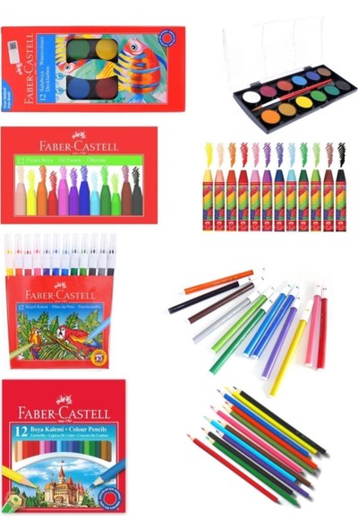 Araf Faber Castell Kuru Boya Suluboya Keçeli Kalem Pastel Boya ( 12 Renk ) Kuru-Sulu-Keçeli-Pastel