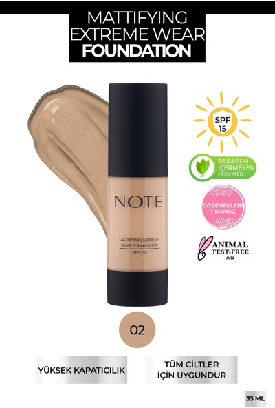 Note Mattifying Extreme Wear Fondöten Mat Bitiş 02 Natural Beige