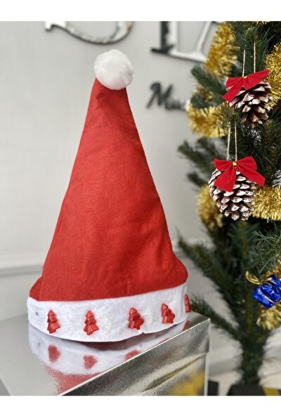 Elysian Yılbaşı Şapkası Kırmızı Işıklı Noel Baba Şapkası 2 Adet Yılbaşı Süsleri Elyaf Şapka