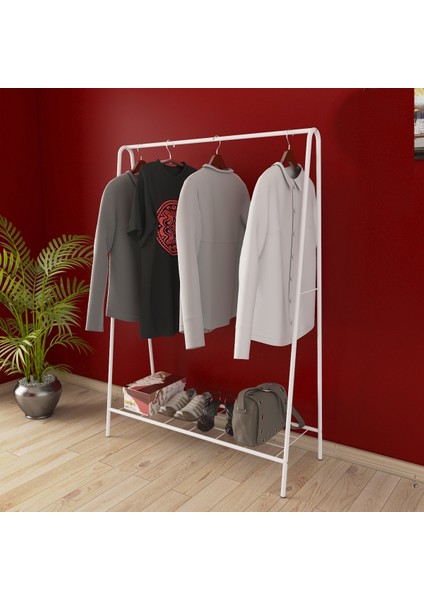 Oval Telli Beyaz Butik Askısı Konfeksiyon Askılık Ayaklı Elbise Askılığı