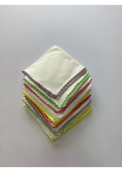 %100 Pamuklu 10'lu Çift Taraflı Renkli Köşeli Bebek Ağız Penye Lüx Mendili (22X22 Cm) Baby Hanky