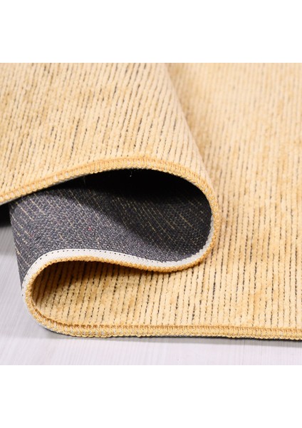 Modern Şönil Kilim Sarı Jakaralı Dokuma Ince Yolluk Natural Lateks Özel Ölçü