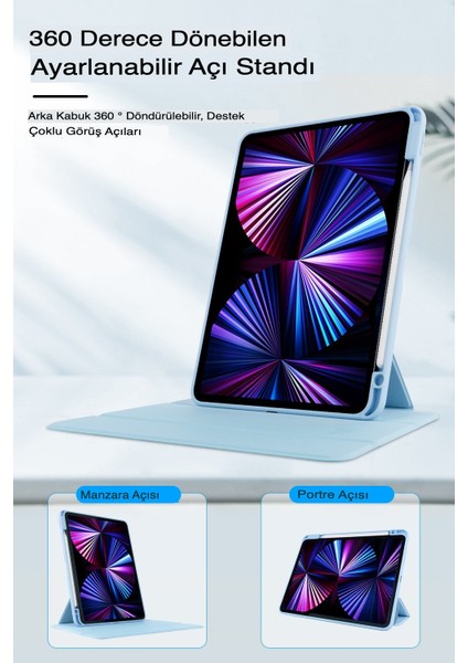 Apple Ipad 7.8.9.nesil 10.2inç Uyumlu Kılıf Katlanabilir Kalemlikli Ayarlanabilir Standlı Uyku Modlu Akıllı Kapak Pencil Kalem Bölmeli Smart Covert Trifoldink Pencil Pen Yuva