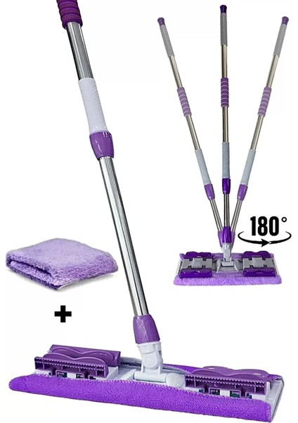 Sihirli Mandallı Teleskobik Mop Multi Fonksiyonel Ayarlanır Mikrofiber Mor Mop Paspas Ev Bakım ve