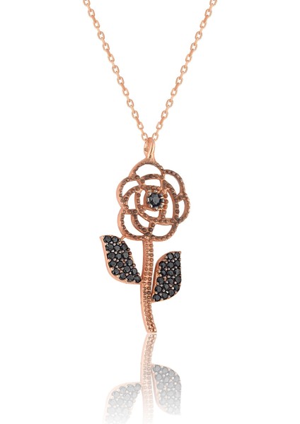 925 Ayar Gümüş Rose Kaplama Gül Modeli Kolye-Kalem Rodajli