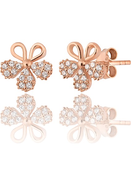 925 Ayar Gümüş Rose Kaplama Çiçek Modeli Küpe