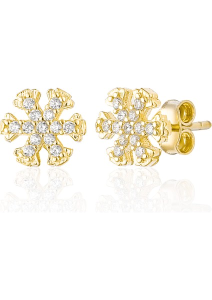 925 Ayar Gümüş Altin Kaplamali Zirkon Taşli Kartanesi Küpe