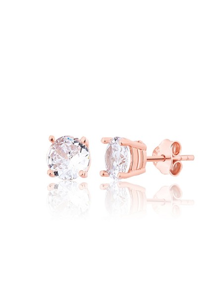 925 Ayar Gümüş Rose Kaplamalı Pırlanta Montürlü Tektaş Küpe 6 mm