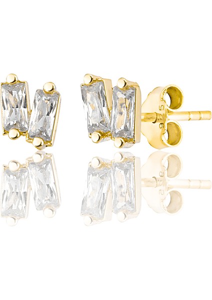 925 Ayar Gümüş 2 Baget Taşlı Küpe