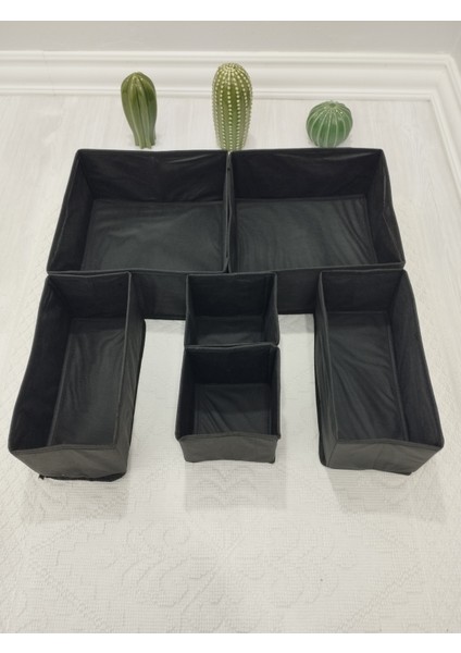 6'lı Siyah Çekmece Içi Düzenleyici Organizer Set - Çok Amaçlı Dolap Içi Kutu Seti