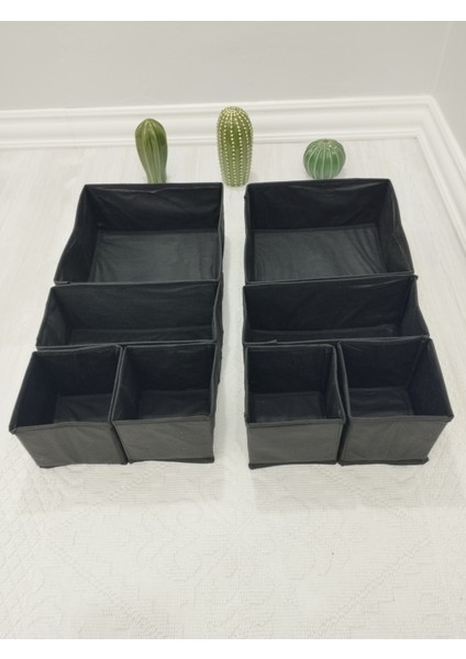 8'li Siyah Çekmece Içi Düzenleyici Organizer Set - Çok Amaçlı Dolap Içi Kutu Seti