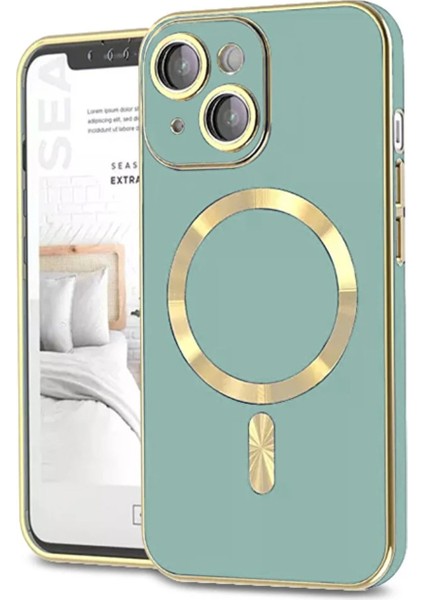 Apple iPhone 13 Mag Safe Özellikli Lens Korumalı Luxury Silikon Kılıf - Turkuaz