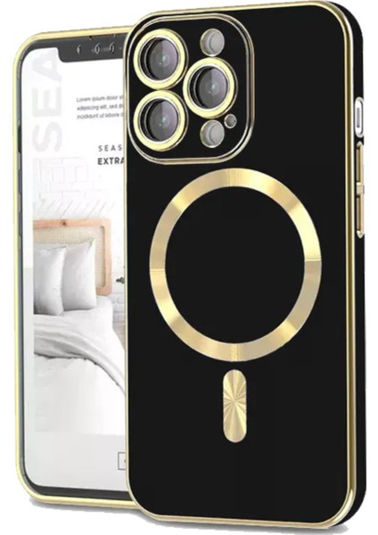 Apple iPhone 12 Pro Mag Safe Özellikli Lens Korumalı Luxury Silikon Kılıf - Siyah