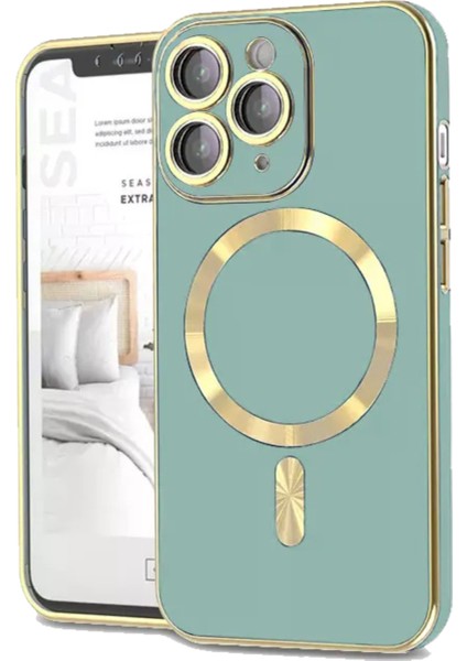 Apple iPhone 14 Pro Max Mag Safe Özellikli Lens Korumalı Luxury Silikon Kılıf - Turkuaz