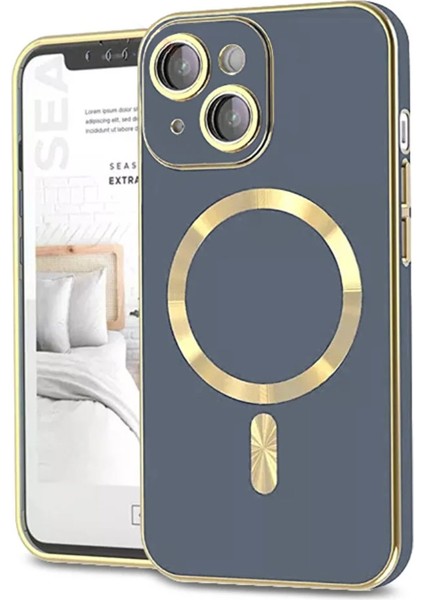 Apple iPhone 13 Mag Safe Özellikli Lens Korumalı Luxury Silikon Kılıf - Petrol Mavisi