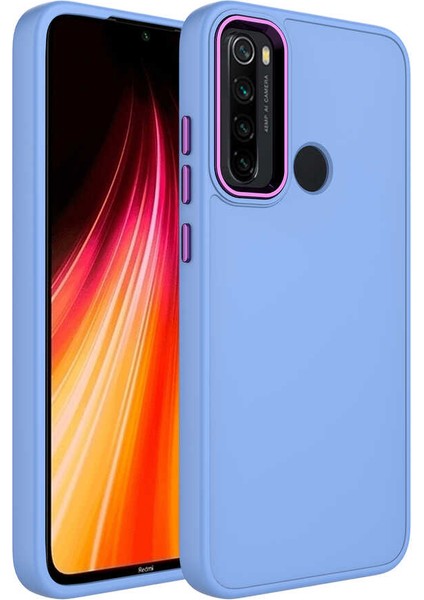 Xiaomi Redmi Note 8 Kapak Renkli Metal Kamera Çerçeveli First Class Içi Kadife Lasnman Kılıf - Lila