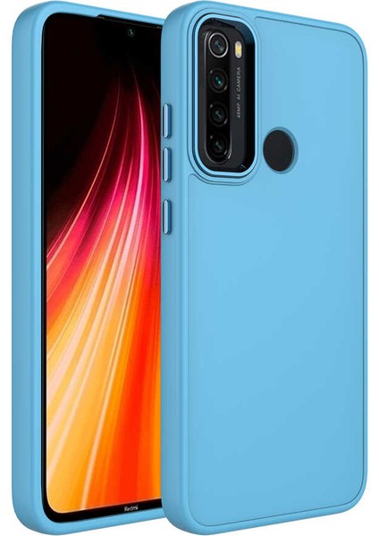 Xiaomi Redmi Note 8 Kapak Renkli Metal Kamera Çerçeveli First Class Içi Kadife Lasnman Kılıf - Mavi