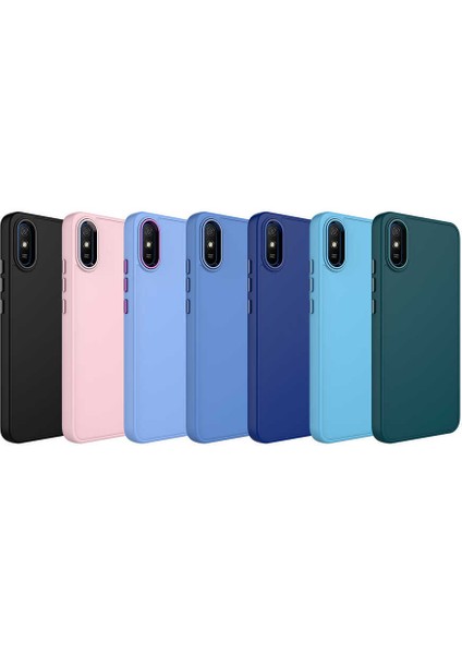 Xiaomi Redmi 9A Kapak Renkli Metal Kamera Çerçeveli First Class Içi Kadife Lasnman Kılıf - Pembe