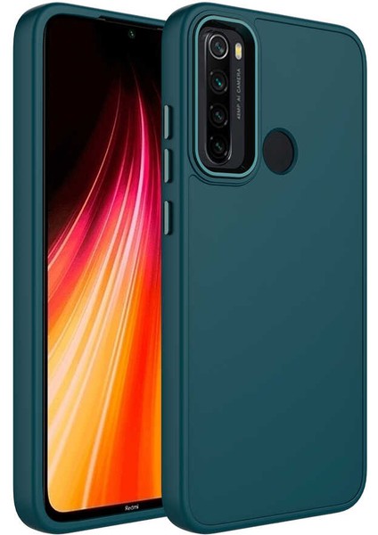 Xiaomi Redmi Note 8 Kapak Renkli Metal Kamera Çerçeveli First Class Içi Kadife Lasnman Kılıf - Yeşil