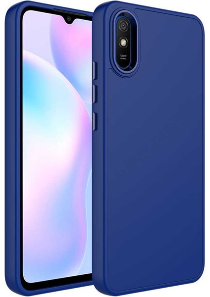 Xiaomi Redmi 9A Kapak Renkli Metal Kamera Çerçeveli First Class Içi Kadife Lasnman Kılıf - Lacivert