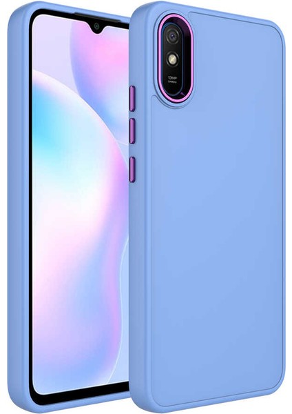 Xiaomi Redmi 9A Kapak Renkli Metal Kamera Çerçeveli First Class Içi Kadife Lasnman Kılıf - Lila