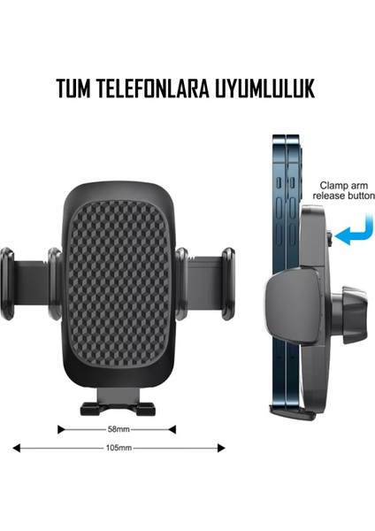 Araba Araç Içi Uzayan Ayarlanabilir Vantuzlu Telefon Tutucu Cam ve Torpido Için