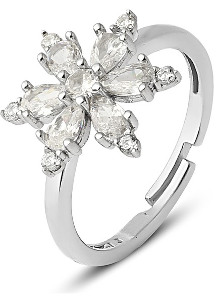 925 Ayar Gümüş, Rodyum Kaplama Ayarlanabilir Kamelya Çiçeği Yüzük