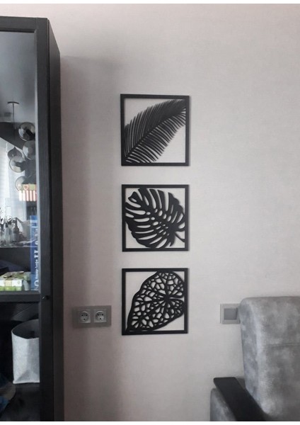 Ahşap 3 Lü Yaprak Duvar Dekoru 25 x 25