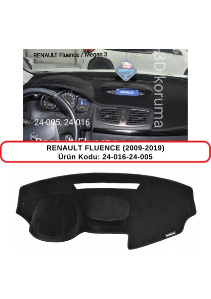 Renault Fluence (2009-2019) Torpido Koruma Kılıfı 3d Koruyucu Halı Örtü