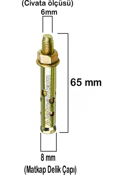 Çelik Dübel Gömlekli 6X65 (8mm) - 10 Adet