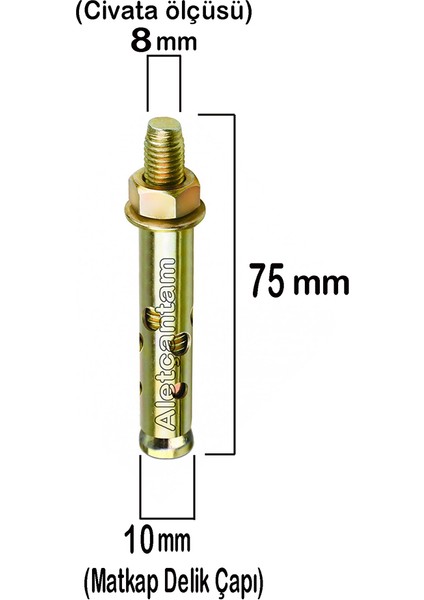 Çelik Dübel Gömlekli 8X75 (10MM) - 10 Adet