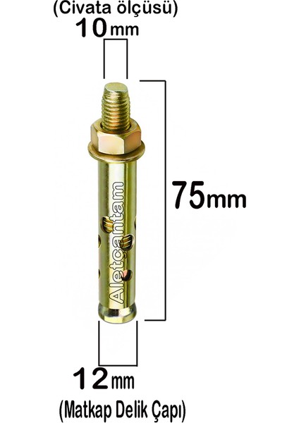 Çelik Dübel Gömlekli 10X75 (12MM) - 10 Adet