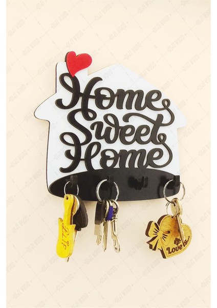 Home Sweet Home Yazılı Ahşap Anahtar Askısı Duvar Dekoru