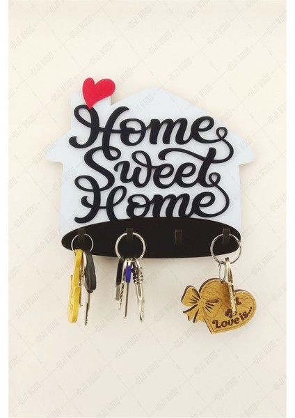 Home Sweet Home Yazılı Ahşap Anahtar Askısı Duvar Dekoru