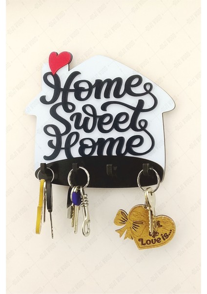 Home Sweet Home Yazılı Ahşap Anahtar Askısı Duvar Dekoru