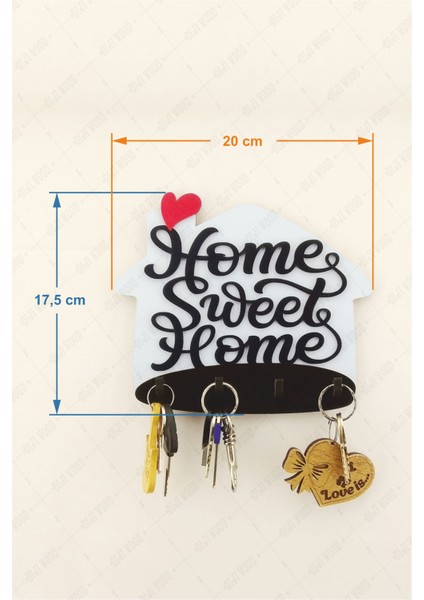 Home Sweet Home Yazılı Ahşap Anahtar Askısı Duvar Dekoru