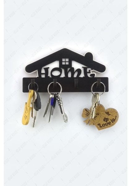 Home Yazılı Ev Figürlü Ahşap Anahtar Askısı Dekoru