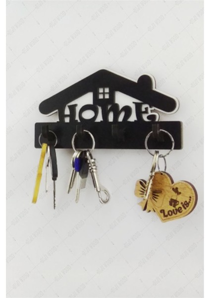 Home Yazılı Ev Figürlü Ahşap Anahtar Askısı Dekoru