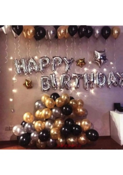 Happy Birthday Doğum Günü Balonu Kombini Gümüş Gold